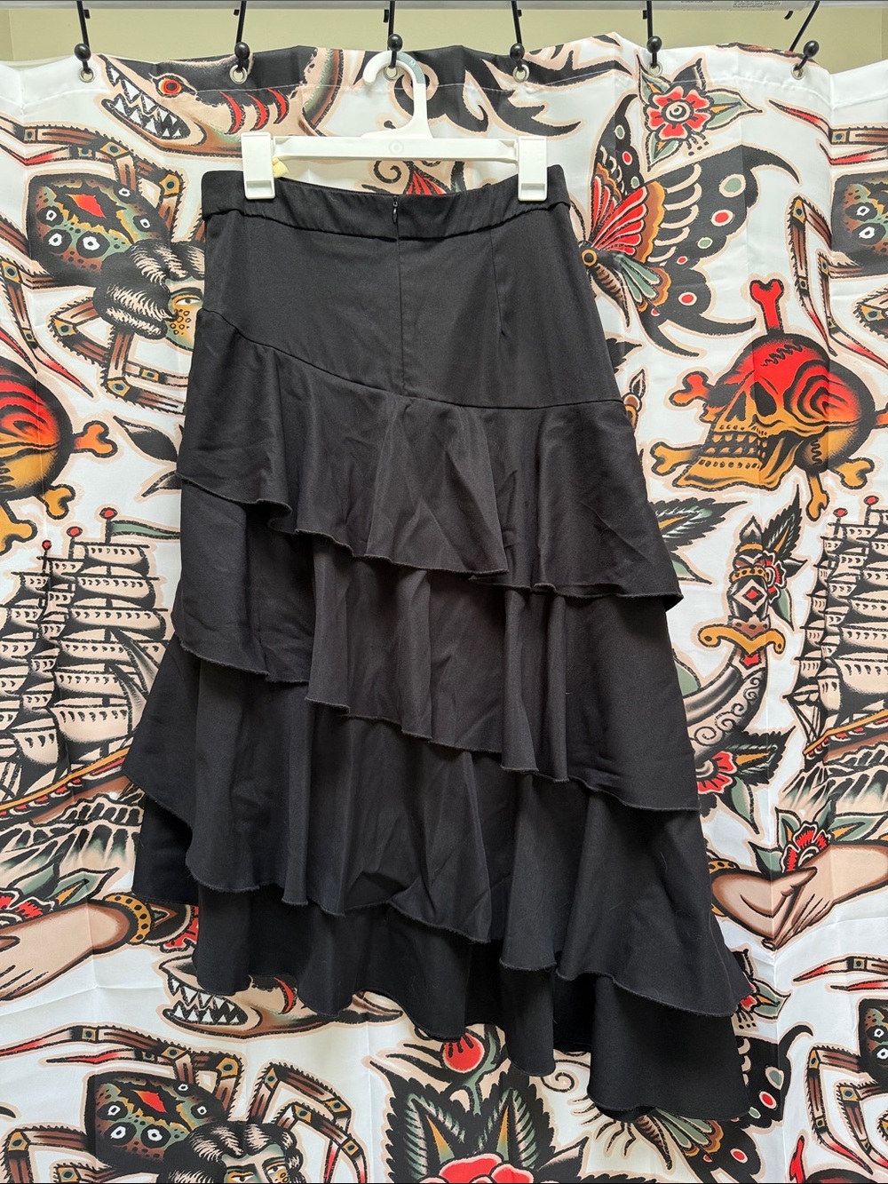 Black Ruffled Midi Skirt - Picture 2 of 3